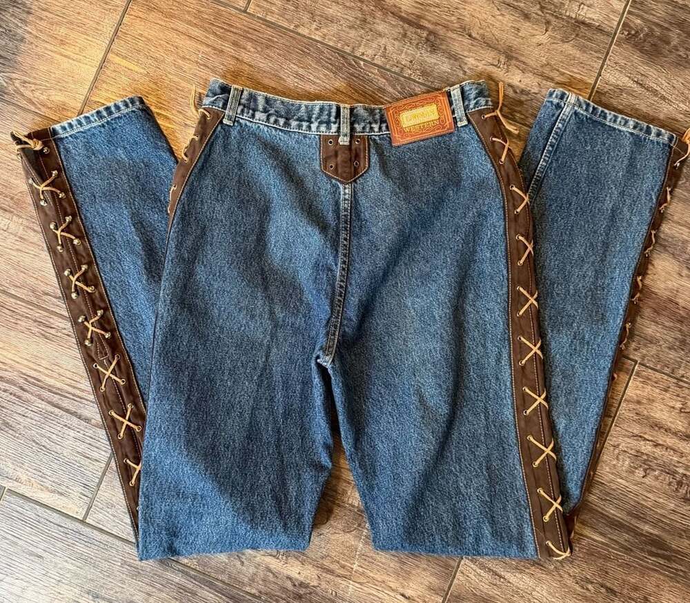Lawman Western Lace Up Side Jeans Size 13 Blue Denim Suede